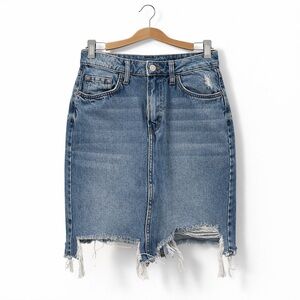 &DENIM Distressed Denim Mini Skirt Raw Hem Blue High Waist Size 8
